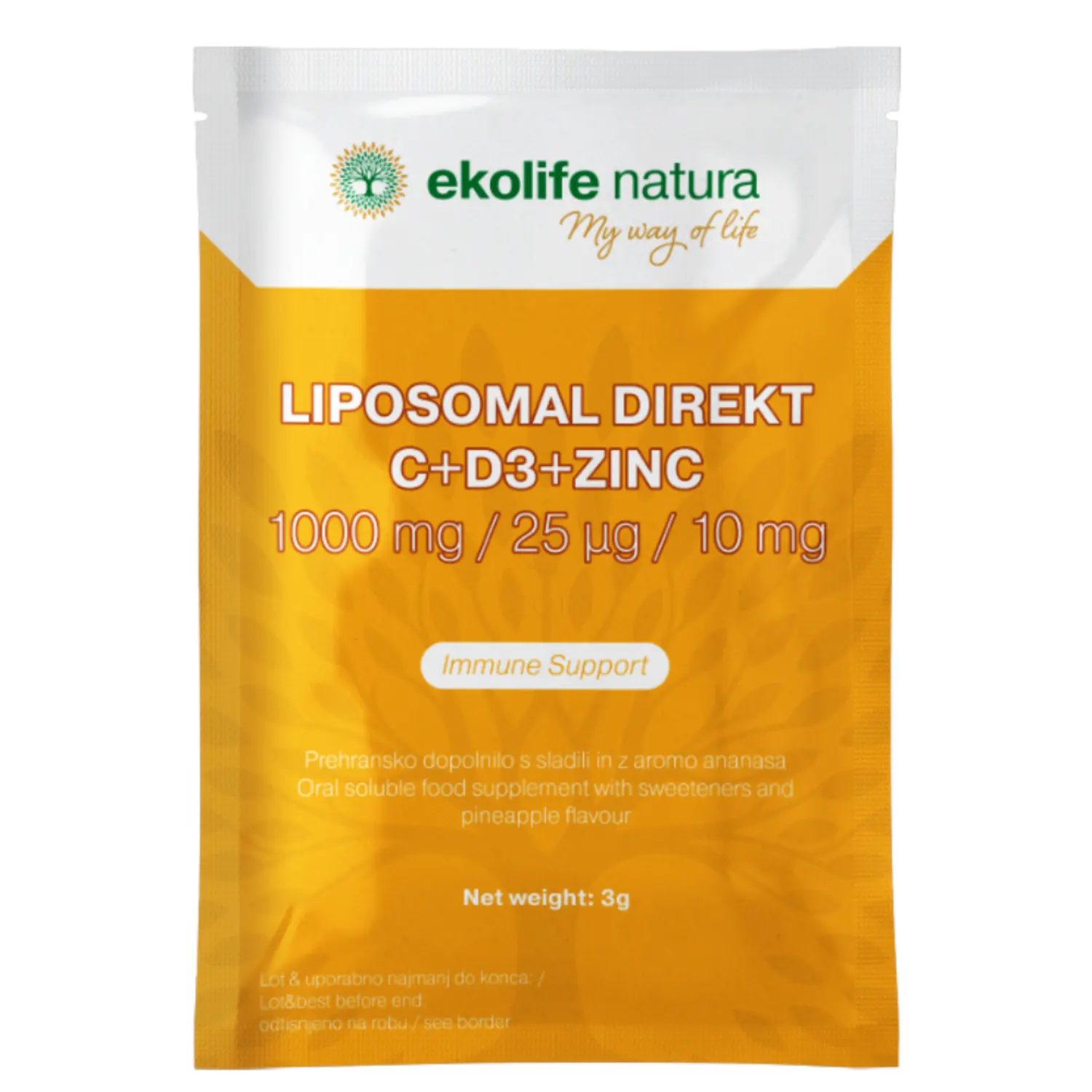 Ekolife Natura Liposomski Direkt C+D3+Cink, prašek v vrečkah (21 x 3 g)